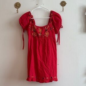 Kimchi Blue Red Cotton Dress with Elastic Waist